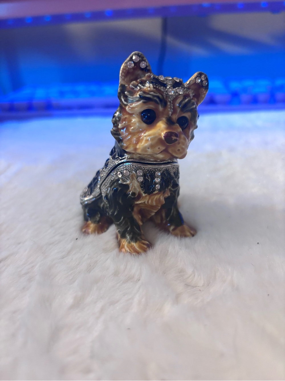 Jeweled Enamel Yorkie Dog Figurine - Black & Tan